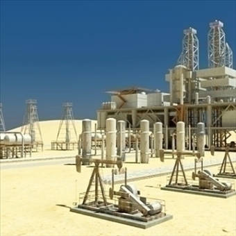 Desert Oil Refinery Installation Industrial 3D Model